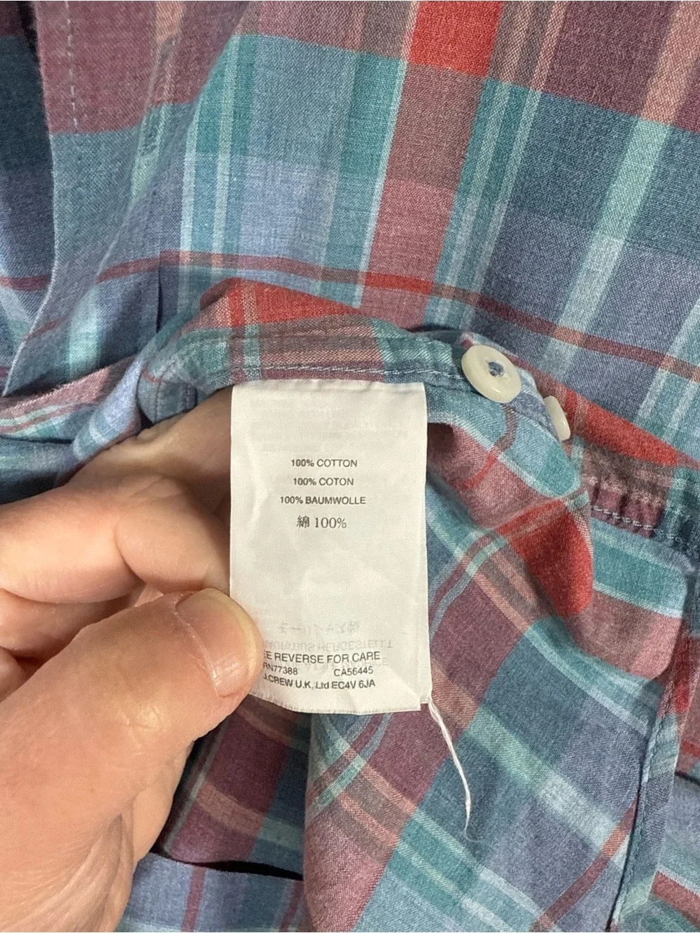 J.Crew Mens Slim Plaid Button Down Shirt Blue Red Size Large